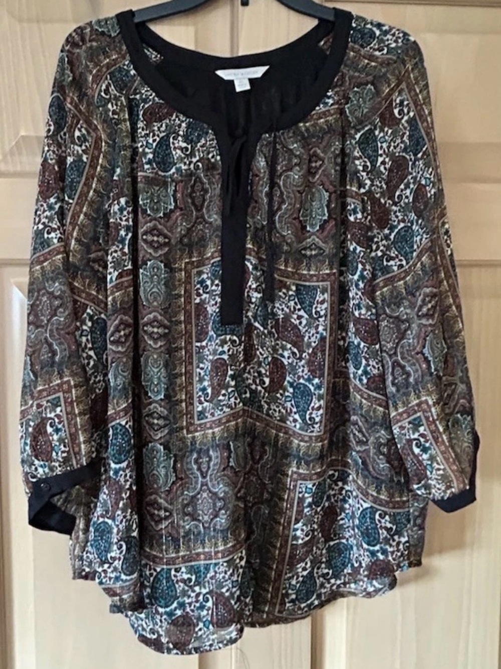 EUC Laura Ashley Paisley Blouse Size XL Lined Peasant Boho Hippie